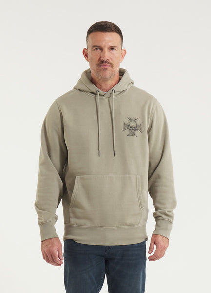Herren Kapuzenpullover Washed BITE ME - Olivgrau