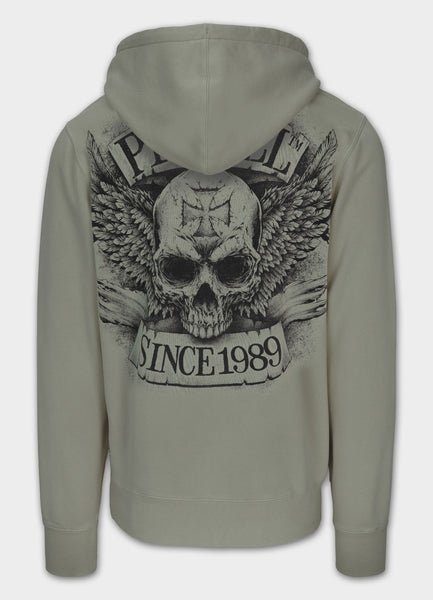 Herren Kapuzenpullover Washed BITE ME - Olivgrau
