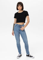 Damen T-Shirt Rib CROPPED - Schwarz