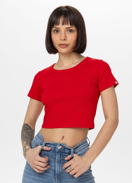 Damen T-Shirt Rib CROPPED - Rot