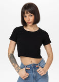 Damen T-Shirt Rib CROPPED - Schwarz