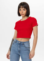 Damen T-Shirt Rib CROPPED - Rot