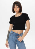 Damen T-Shirt Rib CROPPED - Schwarz