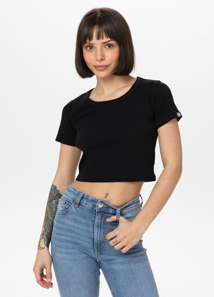 Damen T-Shirt Rib CROPPED - Schwarz