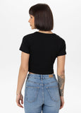 Damen T-Shirt Rib CROPPED - Schwarz