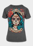 Damen T-Shirt Denim Washed SANTA MUERTE 25 - Graphit