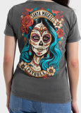 Damen T-Shirt Denim Washed SANTA MUERTE 25 - Graphit