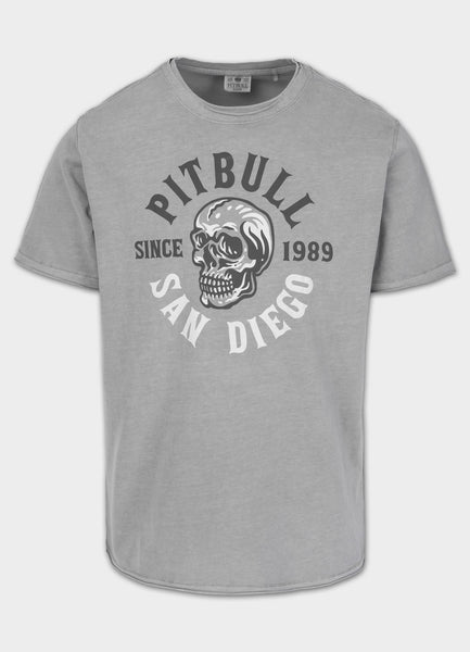 Men's T-Shirt Denim Washed Raw SKULL LOGO - Grey