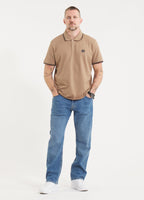 Men's Pique Stripes Regular Polo Shirt - Coyote Brown