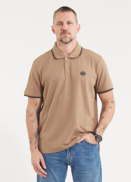 Men's Pique Stripes Regular Polo Shirt - Coyote Brown