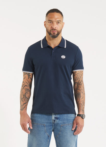 Men's Pique Stripes Regular Polo Shirt - Dark Blue