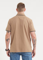 Men's Pique Stripes Regular Polo Shirt - Coyote Brown