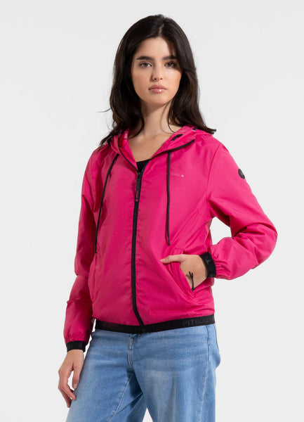 Women's transitional jacket with hood PRIMOSA - raspberry red