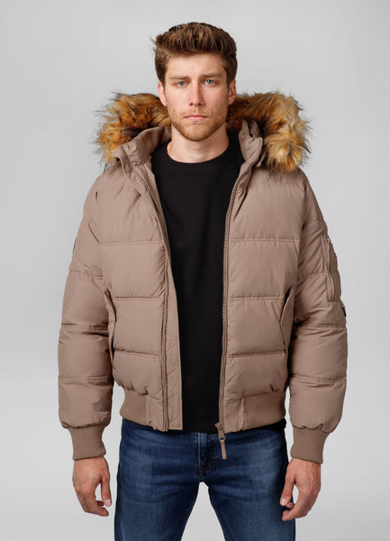 Men's winter jacket with hood Burnt