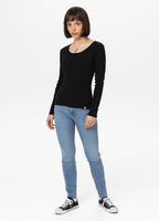 Damen Langarmshirt Rib - Schwarz
