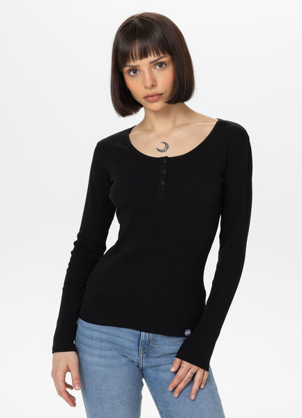 Damen Langarmshirt Rib - Schwarz